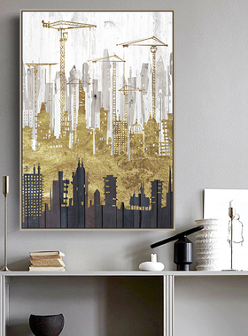 客厅黑白抽象建筑挂画家居艺术玄关装饰画复古竖式酒店走廊墙画