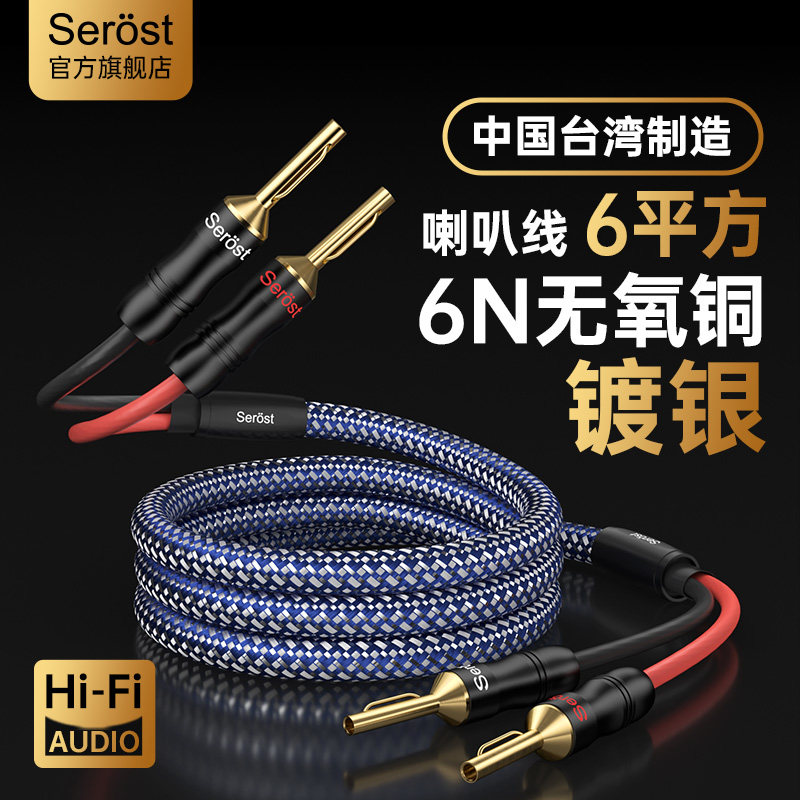 Serost台湾HiFi发烧级6平方6N无氧铜镀银功放音频音响音箱喇叭线