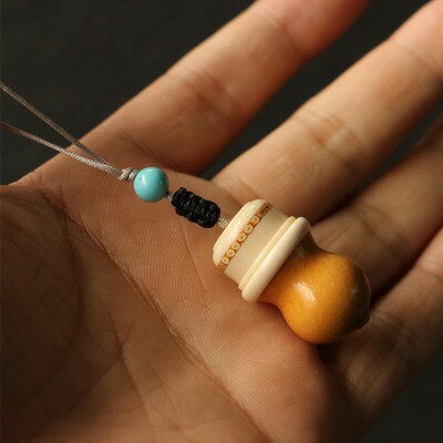 沪上海派精工镶嵌制作猛犸牙口盖小葫芦手捏葫芦把件把玩挂件文玩