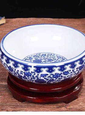 高温青花陶瓷笔洗水洗睡莲碗莲花盆鱼缸洗茶碗容器杯洗摆件