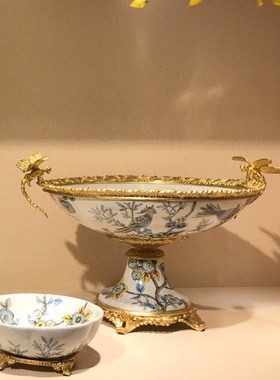 双美家居欧式客厅装饰玄关摆件陶瓷配铜桌面陈设家用软装饰品室内