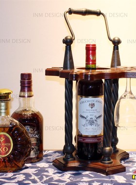 复古红酒架餐厅摆设创意餐桌美式欧式铁艺客厅装饰品摆件吊杯架
