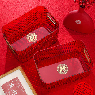 结婚用品大全2024新款透明收纳盒子婚庆喜字红色乔迁家用收纳箱