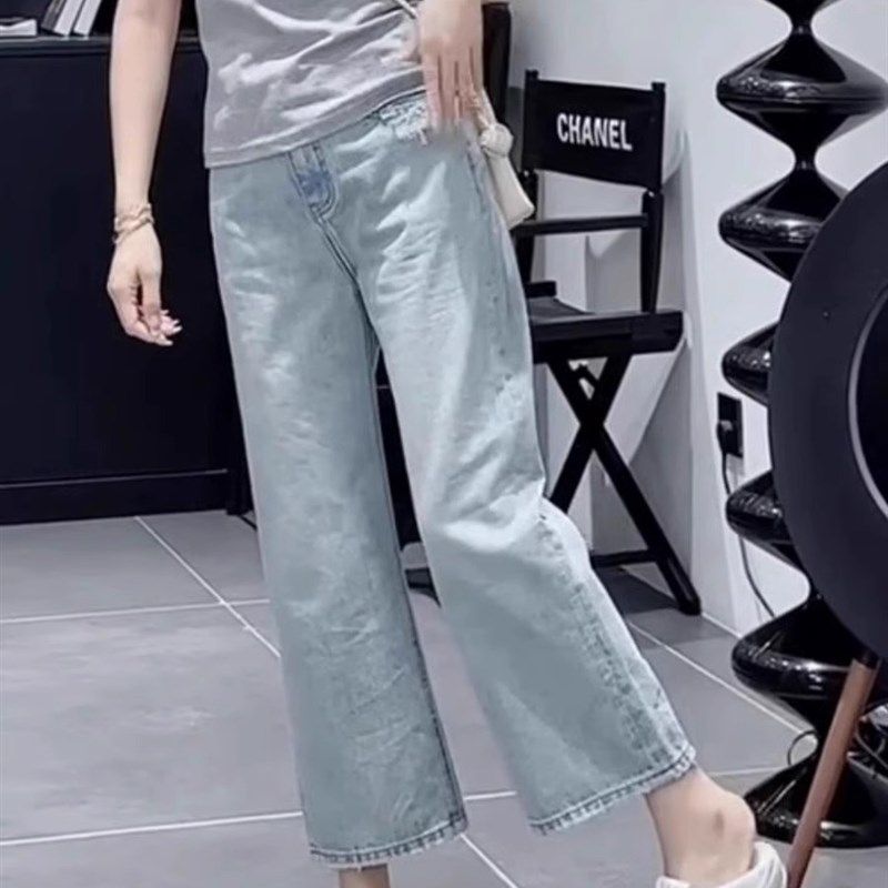 大码高腰直筒牛仔裤女2024年早秋上新百搭宽松显瘦八分阔腿牛仔裤,女装/女士精品,大码裤装,淘宝优惠券,粉丝福利购,淘宝优惠卷