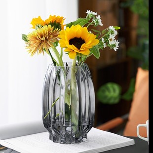 苏渠北欧风玻璃花瓶创意透明客厅大号百合水养富贵竹插花花瓶摆件