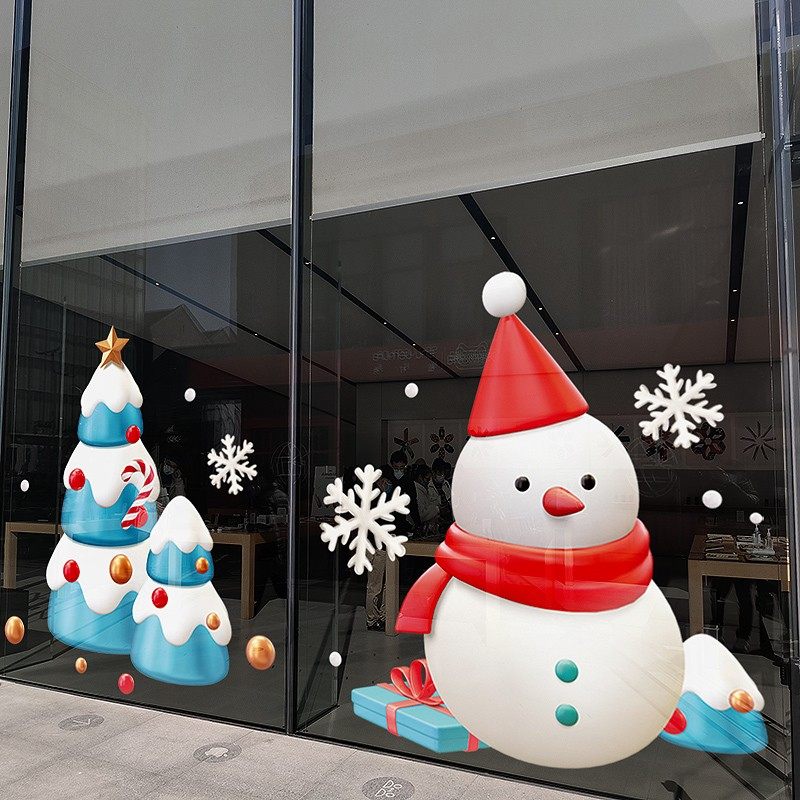 圣诞节装饰店铺橱窗玻璃贴门贴纸元旦墙贴画雪人树图案静电窗花贴,家居饰品,软装墙贴,淘宝优惠券,粉丝福利购,淘宝优惠卷