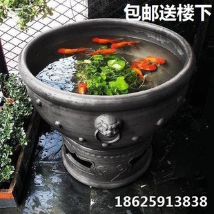 超大鱼缸泥盆陶瓷鱼缸养金鱼缸乌龟缸荷花缸睡莲缸虎头盆直径80cm
