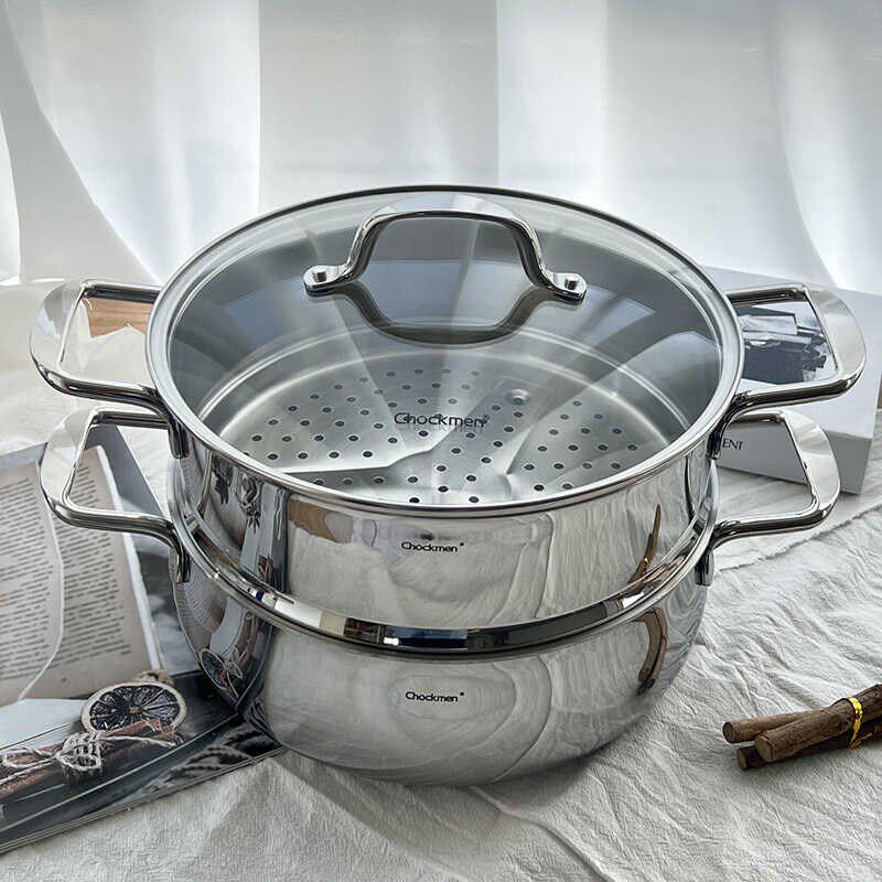 18/10不锈钢蒸锅家用蒸馒头加厚复合钢火锅电磁炉燃气灶通用30cm