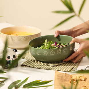 蓝莲花熊猫釉下彩餐具8寸大汤碗陶瓷家用大碗面碗可爱复古可微波