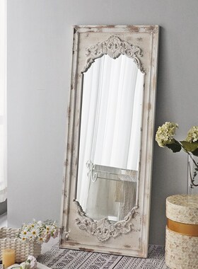 JZ025 欧式法式白色复古客厅卧室玄关穿衣镜试衣镜落地全身镜子