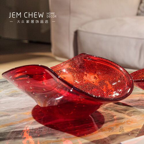 龙年新款红色果盘客厅餐桌送礼高档摆件样板间售楼处茶几大气酒店