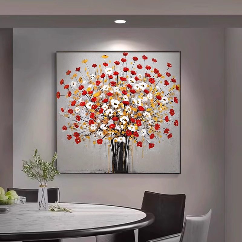 大芬村油画餐厅饭厅装饰画高级感花卉肌理墙壁画客厅卧室玄关挂画