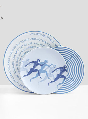 Sophia 进口古希腊文化 复古陶瓷装饰盘摆件蓝色 家居艺术盘礼品