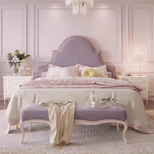 法式奶油风床头板公主女孩实木软包床头单买 香芋紫布艺双人床
