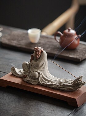 久造新中式禅意伯牙抚琴摆件陶瓷家居客厅书房香插人物雕塑工艺品