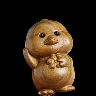 天然绿檀木雕生肖小鸡仔摆件创意桌面手把件手工可爱治愈家居装饰