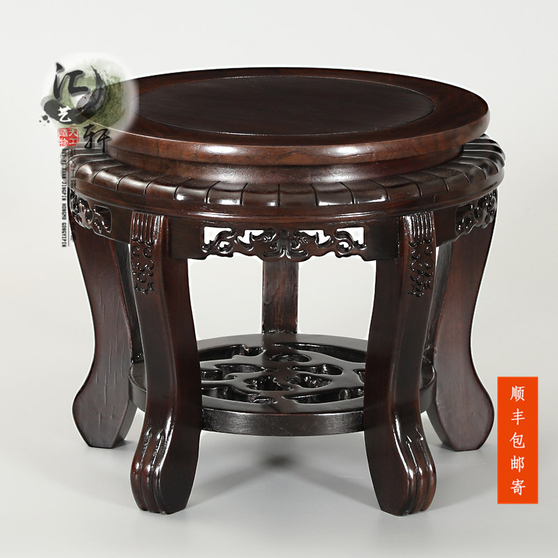 实木虎脚高脚圆瓷瓶青花缸酒坛底座瓷缸盆景鱼缸摆件底托榫卯圆架,家居饰品,木雕,淘宝优惠券,粉丝福利购,淘宝优惠卷