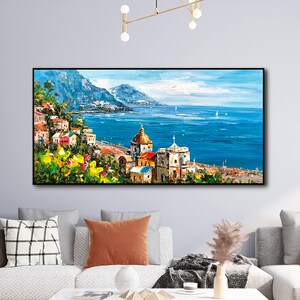面朝大海春暖花开纯手绘油画风景装饰画客厅横版纯手工地中海油画
