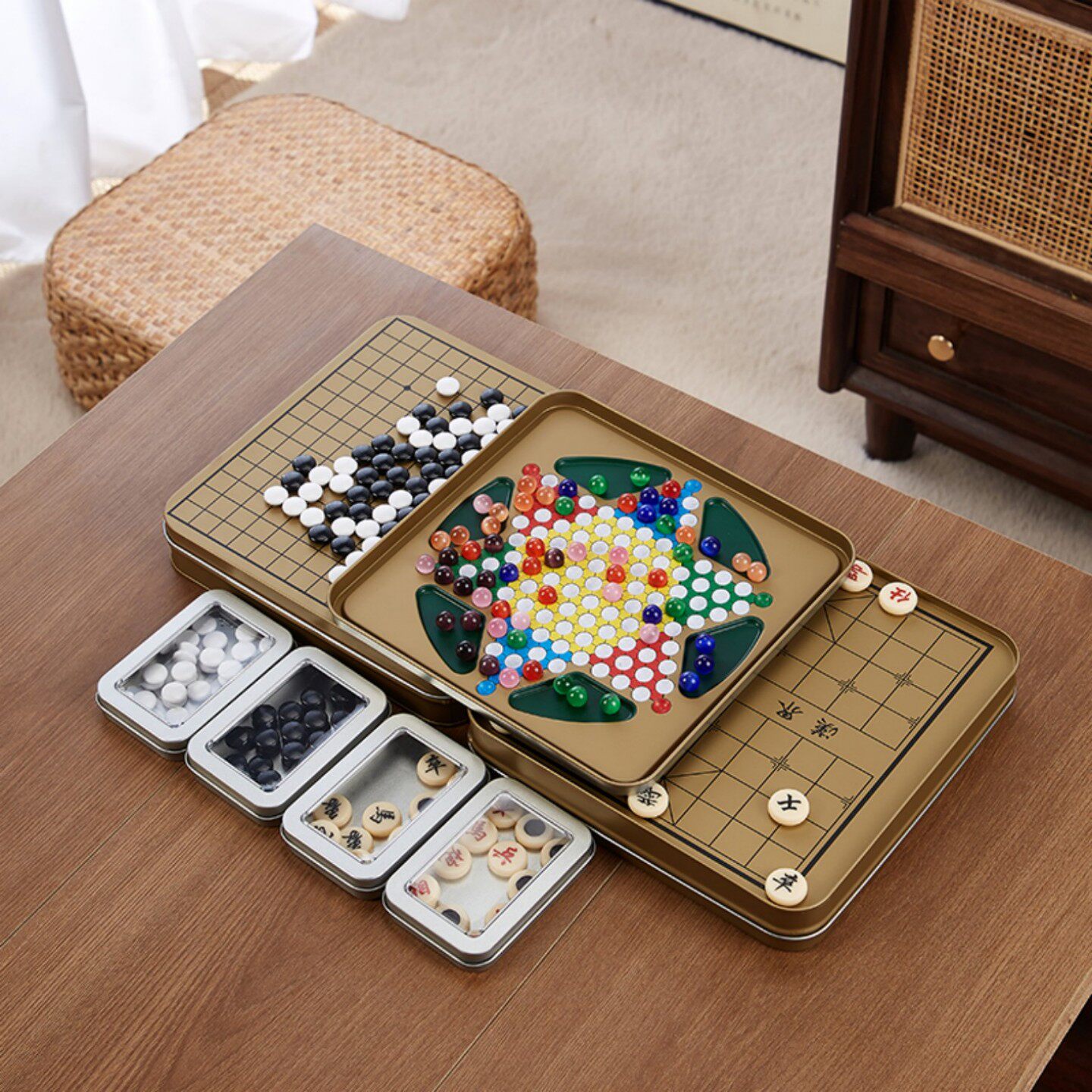 轻奢三合一强磁棋盘磁吸五指棋中国象棋猫眼石跳棋轻便携小巧棋盘