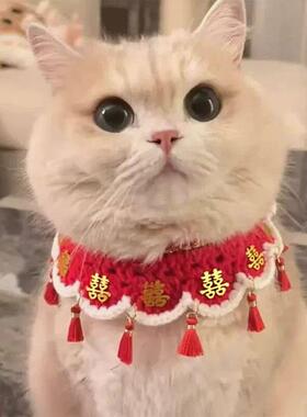 宠物陪嫁装饰猫咪结婚围脖狗狗口水巾结婚围兜装扮红色喜庆项圈