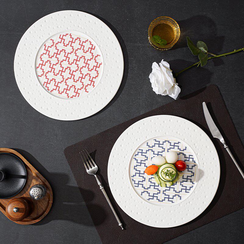 欧式西餐甜点平盘陶瓷牛排盘子西式意面餐盘圆形酒店餐厅位上摆盘