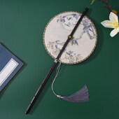 古风紫竹腰扇汉服团扇长柄流苏扇子汉服拍照走秀舞蹈扇国风礼品扇