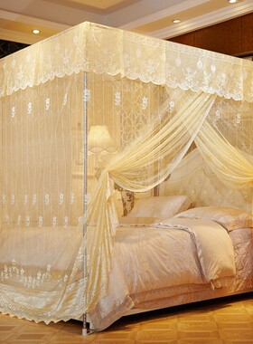 宫廷蚊帐加密加厚单门家用落地款通用伸缩不锈钢支架1.5m1.8米床