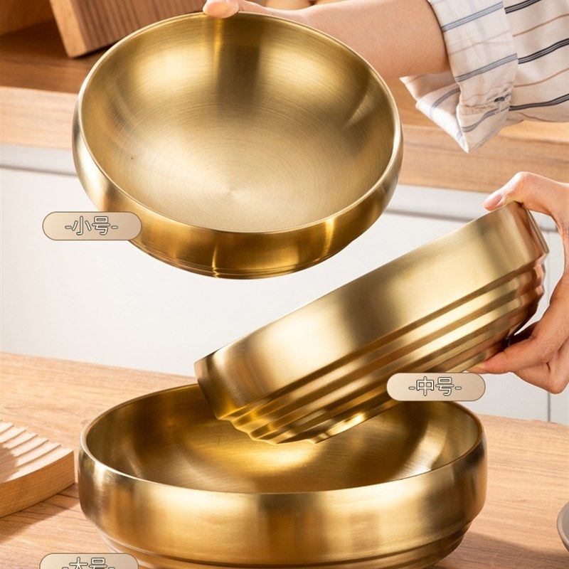 韩式双层防烫不锈钢冷面碗式餐具拌饭碗大汤碗拉面碗大金碗,餐饮具,碗,淘宝优惠券,粉丝福利购,淘宝优惠卷