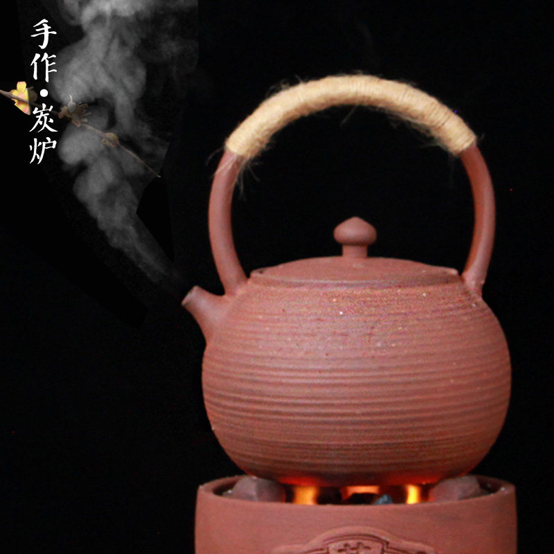 潮州老岩泥砂铫壶 电陶炉烧水煮茶壶手工壶提梁炭炉茶炉粗陶壶