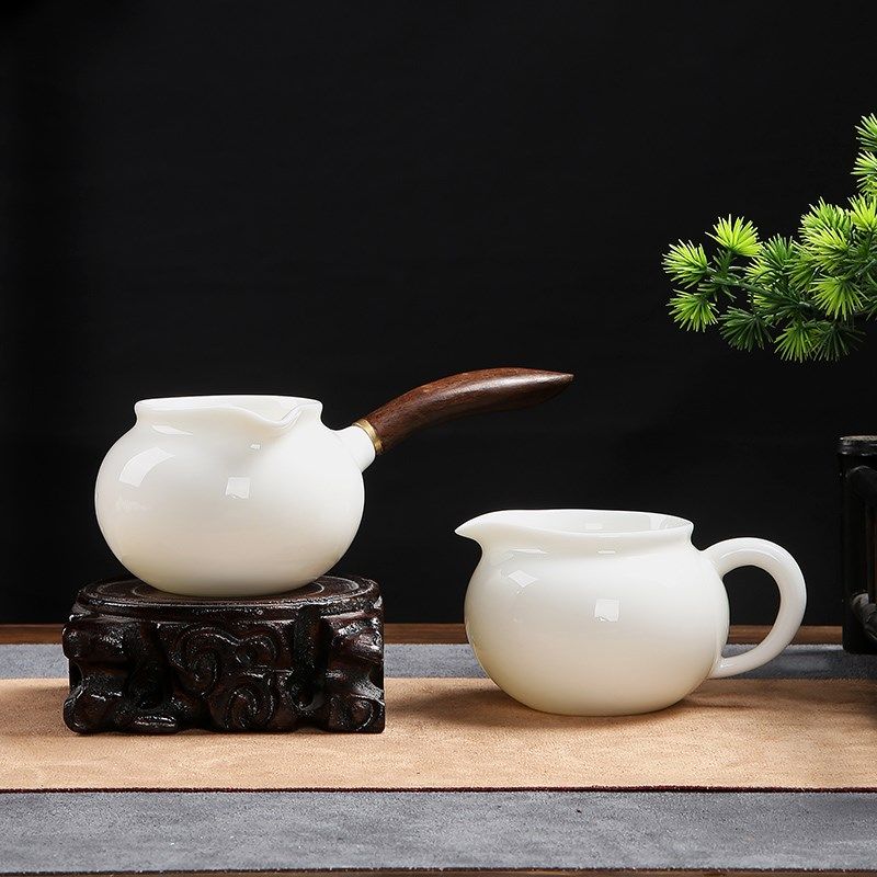 羊脂玉公道杯木质长柄侧把壶特色全白胖茶海创意茶道中式复古泡茶,餐饮具,公道杯,淘宝优惠券,粉丝福利购,淘宝优惠卷