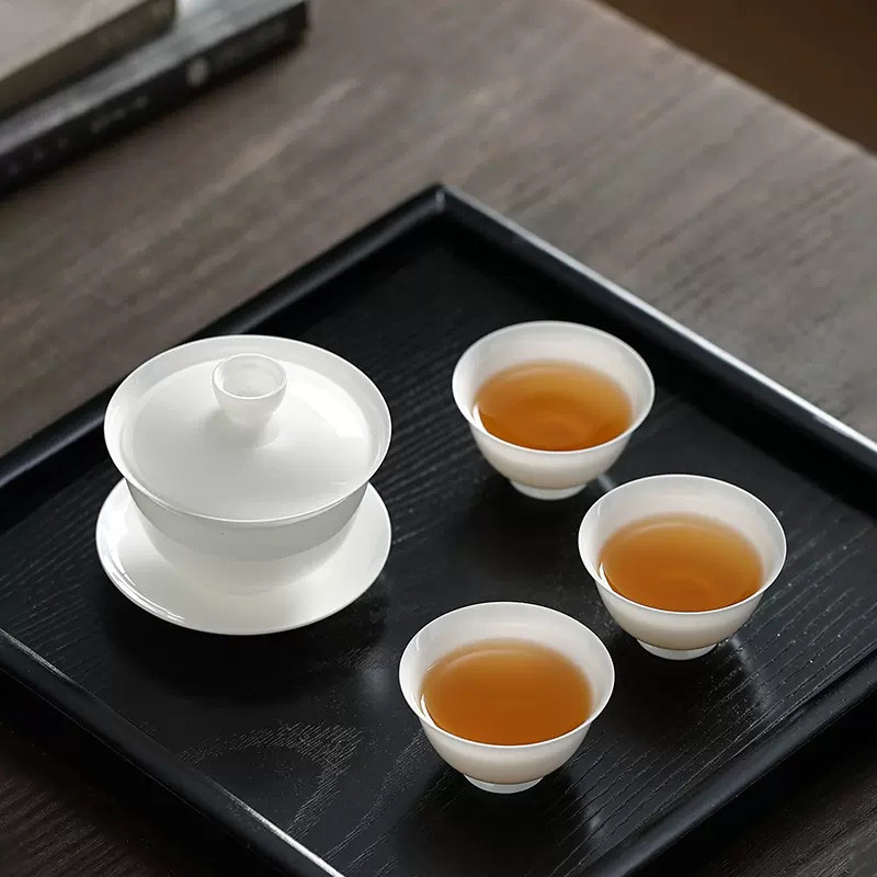 世壶薄胎骨瓷白瓷家用白色陶瓷小号盖碗茶杯轻薄潮州功夫茶具套装