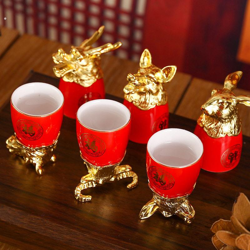 高档陶瓷十二生肖酒具白酒杯分酒器套装中式烈酒杯子创意礼盒定制