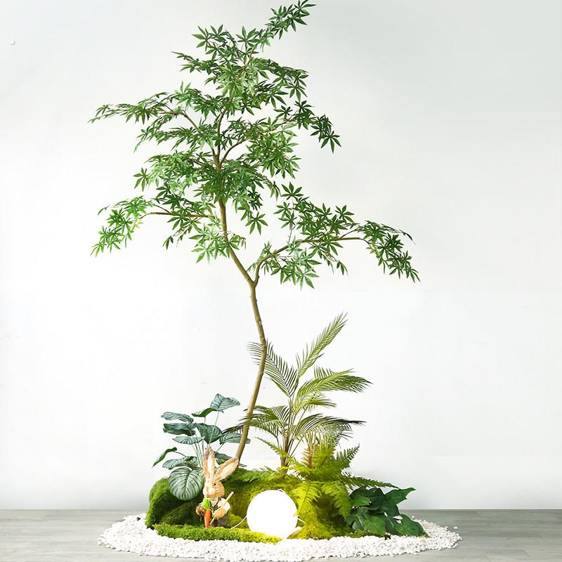 彷真绿色植物室内楼梯下造景空间转角盆栽假树彷真树景观植物造.