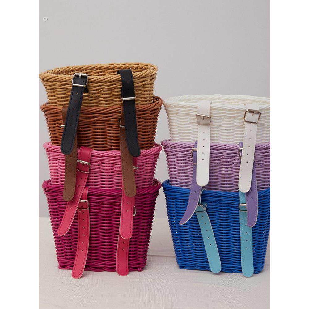 儿童自行车复古车篮童车单车藤编车筐平衡车编织前篮筐车篮子配件