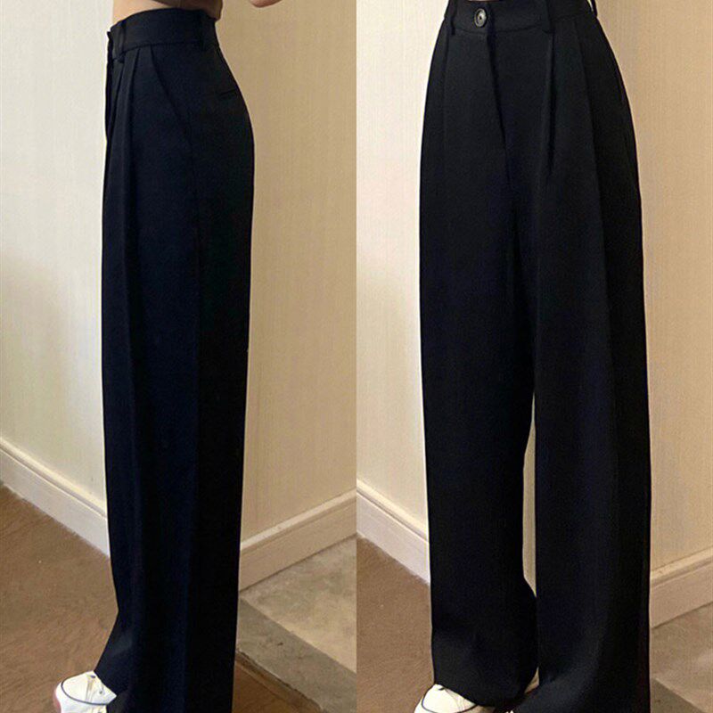 大码黑色西装裤女春秋胖mm梨形身材粗腿宽胯窄版阔腿休闲裤小个子