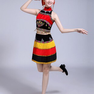 傲天骄彝族舞蹈服彝族演出服民族合唱舞蹈服彝族百褶裙彝族服装女