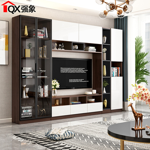 强象北欧电视柜背景墙一体客厅多功能组合墙柜储物柜影视柜定制D1