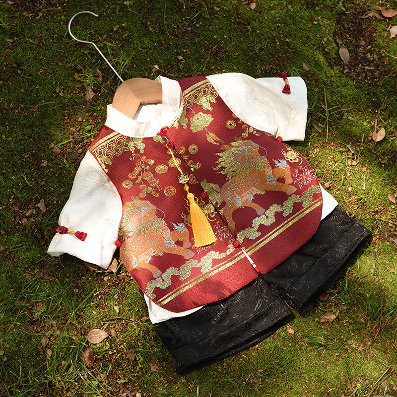 周岁礼服男宝宝中国风抓周服冠衣男童夏季分体唐装百天宴满月衣服