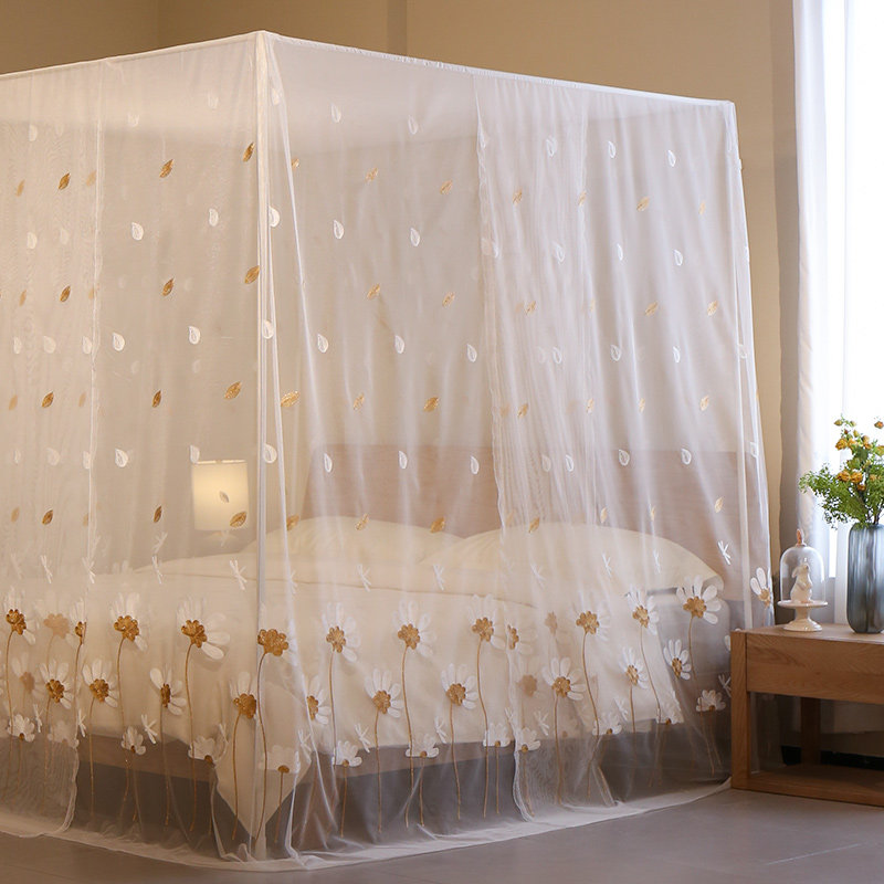 落地蚊帐家用2023新款高级感纱帘三门大空间卧室加密老式纹账