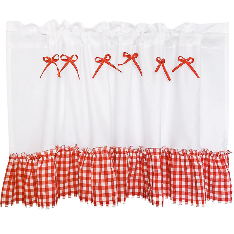 小红格免打孔轻薄纯棉田园短门帘柜子隔断小帘厨房玄关清新文艺门,居家布艺,门帘,淘宝优惠券,粉丝福利购,淘宝优惠卷