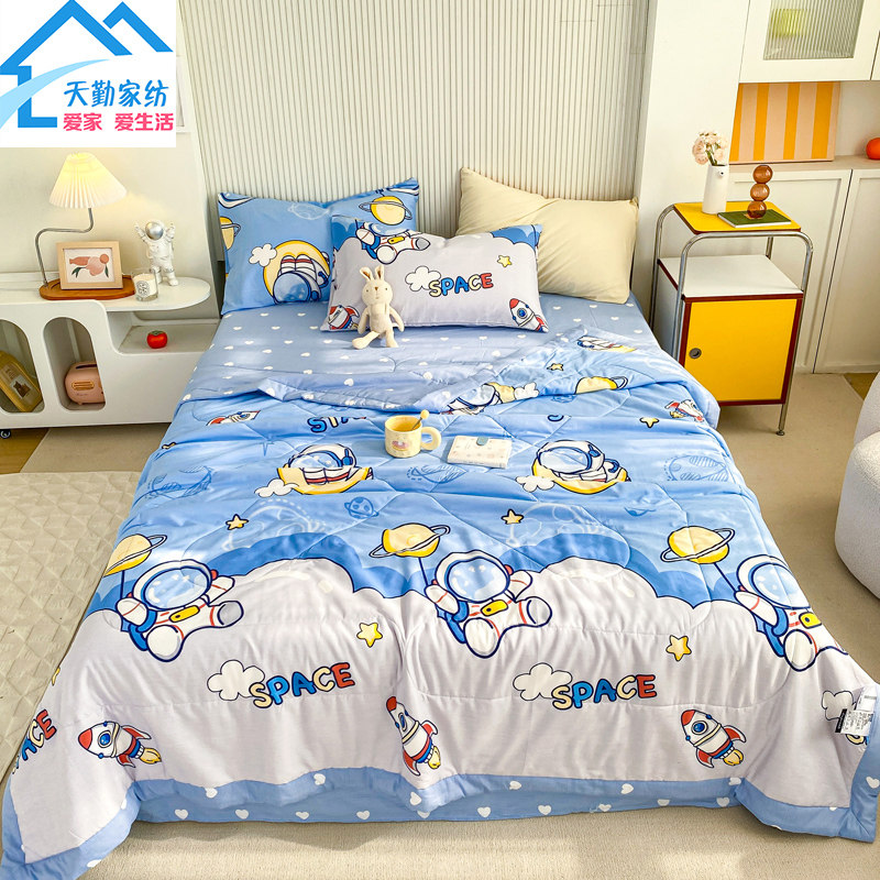 A类全棉夏凉被四件套床笠款太空宇航员男孩女孩空调被子卡通儿童