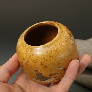 对弈图陶瓷水丞 匠人手绘水盂文房四宝手造景德镇书法绘画用瓷器