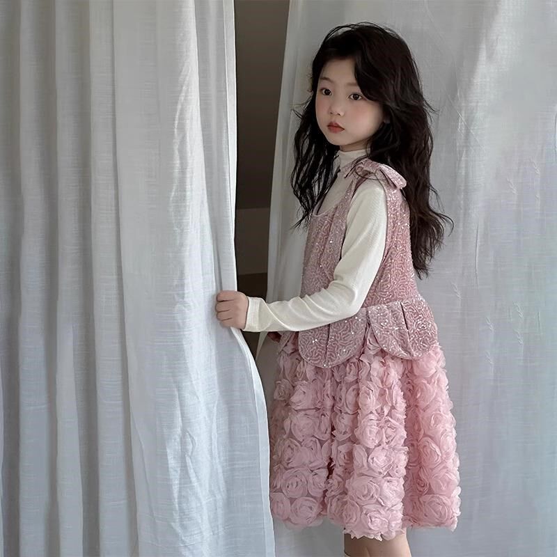女童公主裙新款儿童甜美花苞连衣裙小女孩高定生日花童礼服蛋糕裙