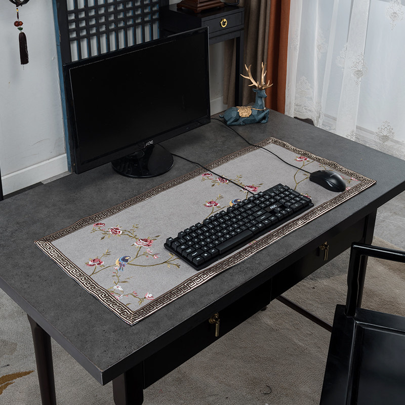 新中式电脑键盘垫办公室桌垫国潮布艺超大防尘鼠标笔记本垫子定制