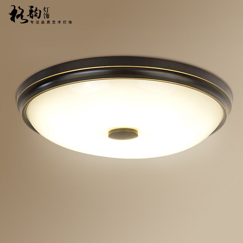 美式LED吸顶灯卧室阳台过道圆形吸顶灯田园黑色描金灯具