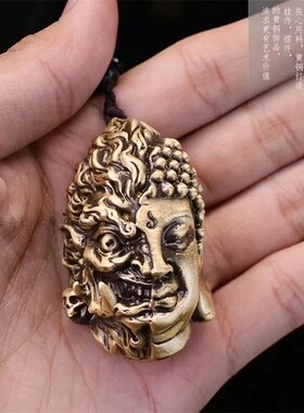 全黄铜一念成佛挂件念珠文玩手把件纯铜一面成佛神魔一念汽车吊坠