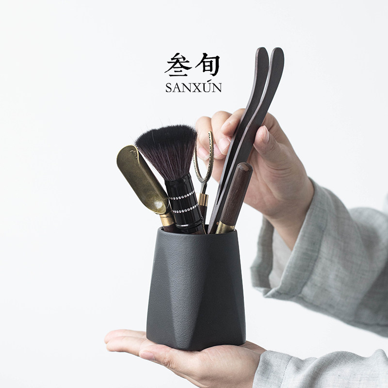 叁旬 顾盼茶道六君子套装家用茶艺黑檀实木茶夹茶刀茶针茶具配件
