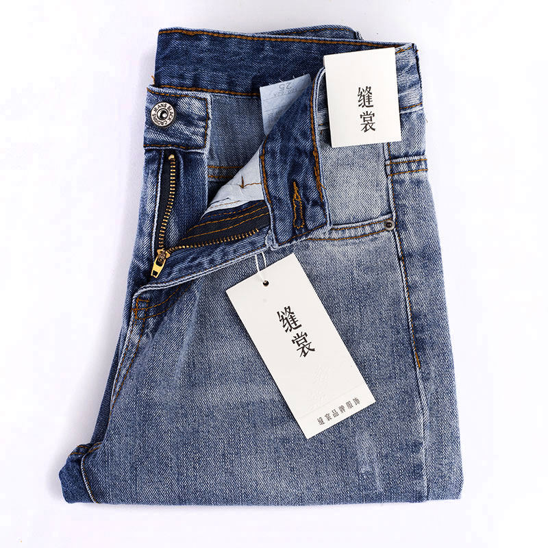 高腰老爹牛仔裤女破洞155九分小个子 复古2021夏秋薄款宽松直筒裤