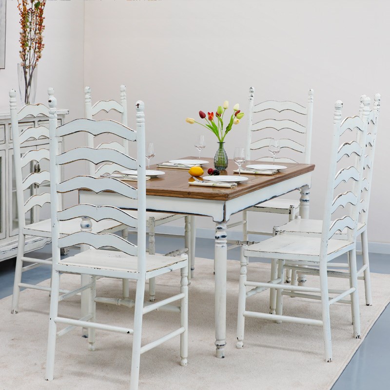 全实木餐桌小户型家用北欧复古做旧简约方形榆木多功能桌椅子组合