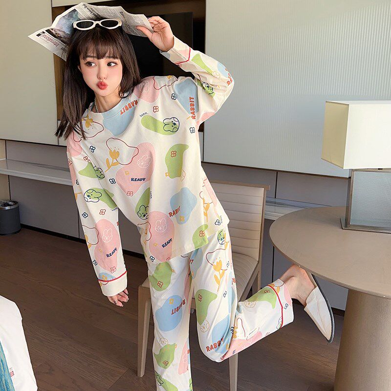 150cm矮小个子女睡衣春秋纯棉圆领长袖xs家居服春季全棉套装145cm